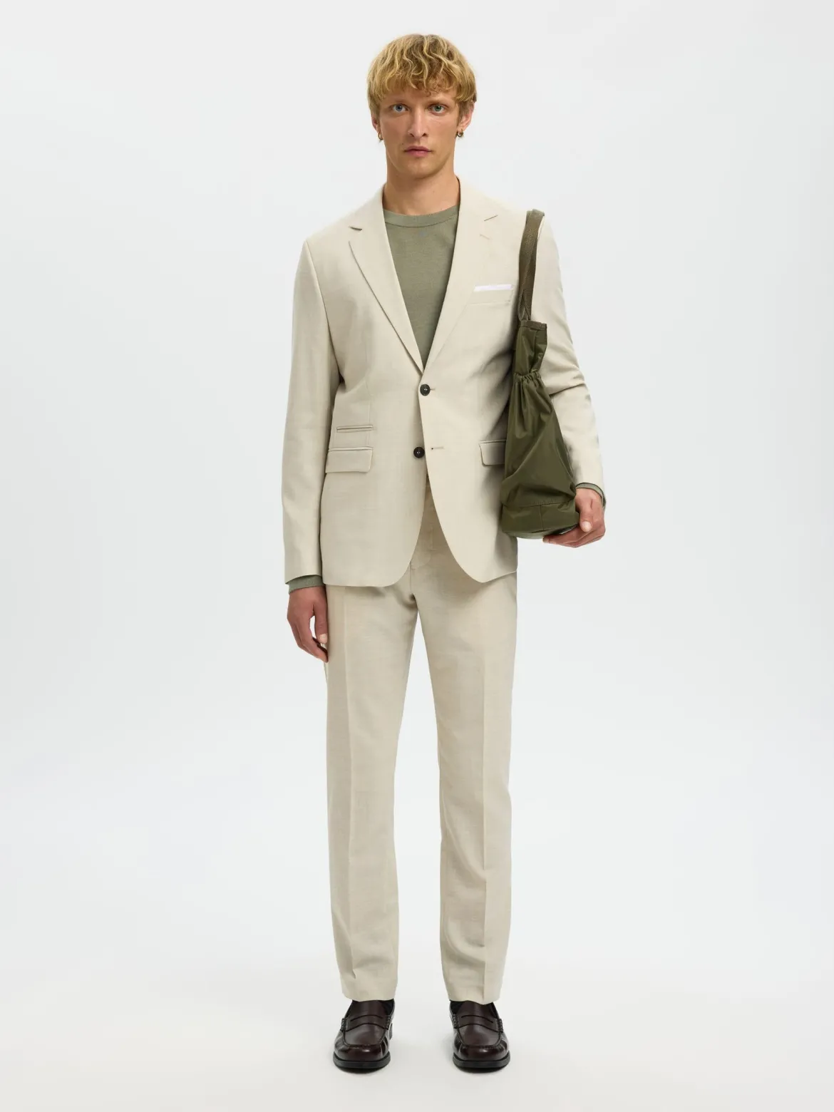 Selected miesten Suorat housut SLHSlim-Oasis Linen, Egret