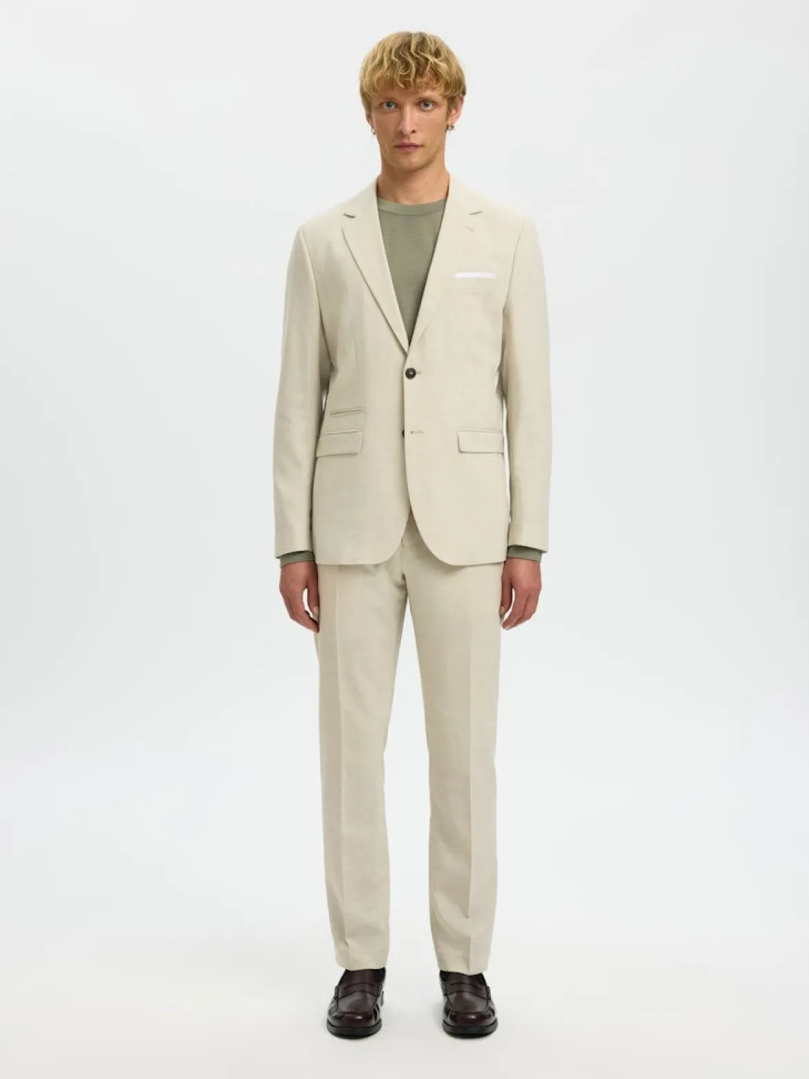 Selected miesten suorat housut SLHSLIM-Oasis Linen Trs, Egret