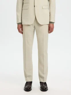 Selected miesten suorat housut SLHSLIM-Oasis Linen Trs, Egret