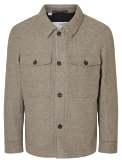 Selected miesten takki, SLHMITCH WOOL BLEND SHACKET Deep Taupe