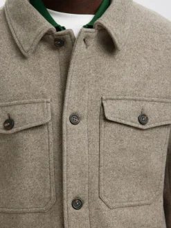 Selected miesten takki, SLHMITCH WOOL BLEND SHACKET Deep Taupe