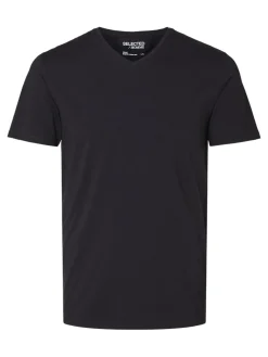 Selected miesten T-paidat New Pima V-Neck, Black