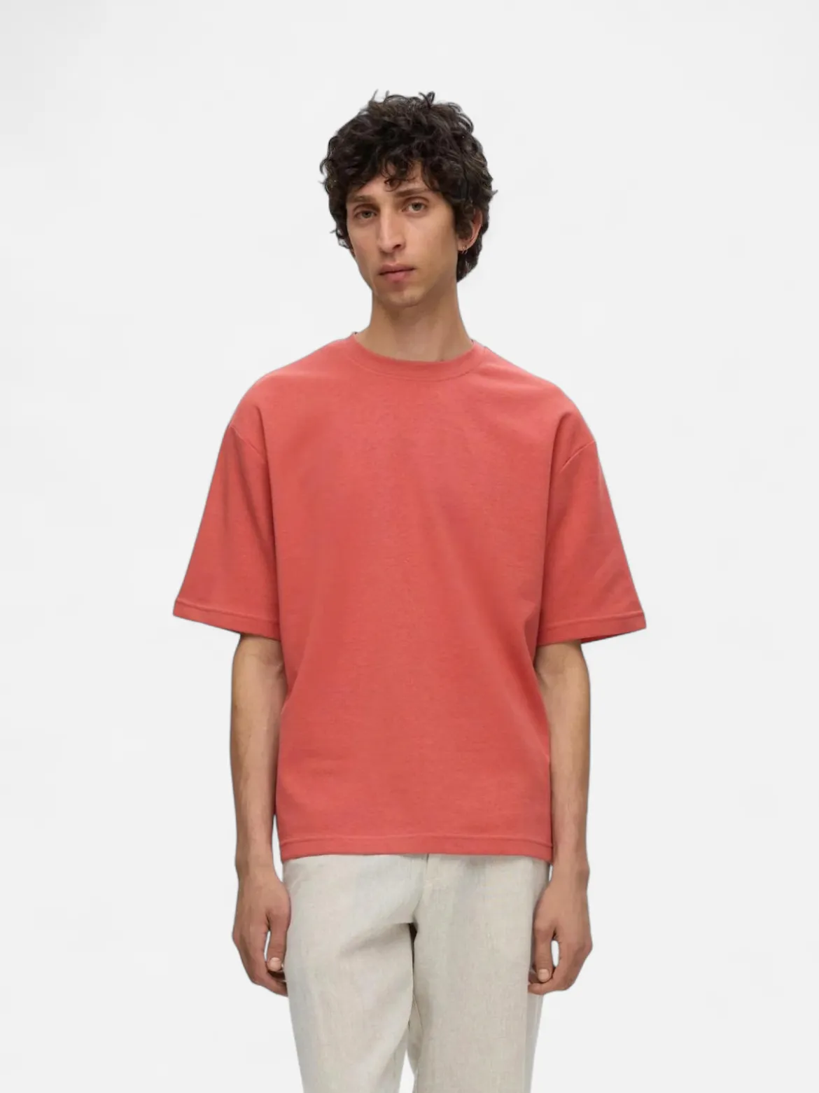 Selected miesten t-paita, LOOSE OSCAR SS O-NECK Punainen