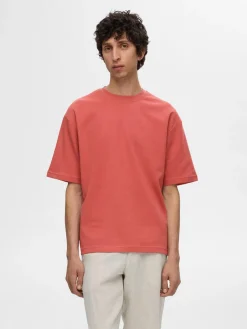 Selected miesten t-paita, LOOSE OSCAR SS O-NECK Punainen