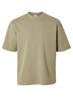 Selected miesten t-paita, LOOSE OSCAR SS O-NECK Armeijanvihreä