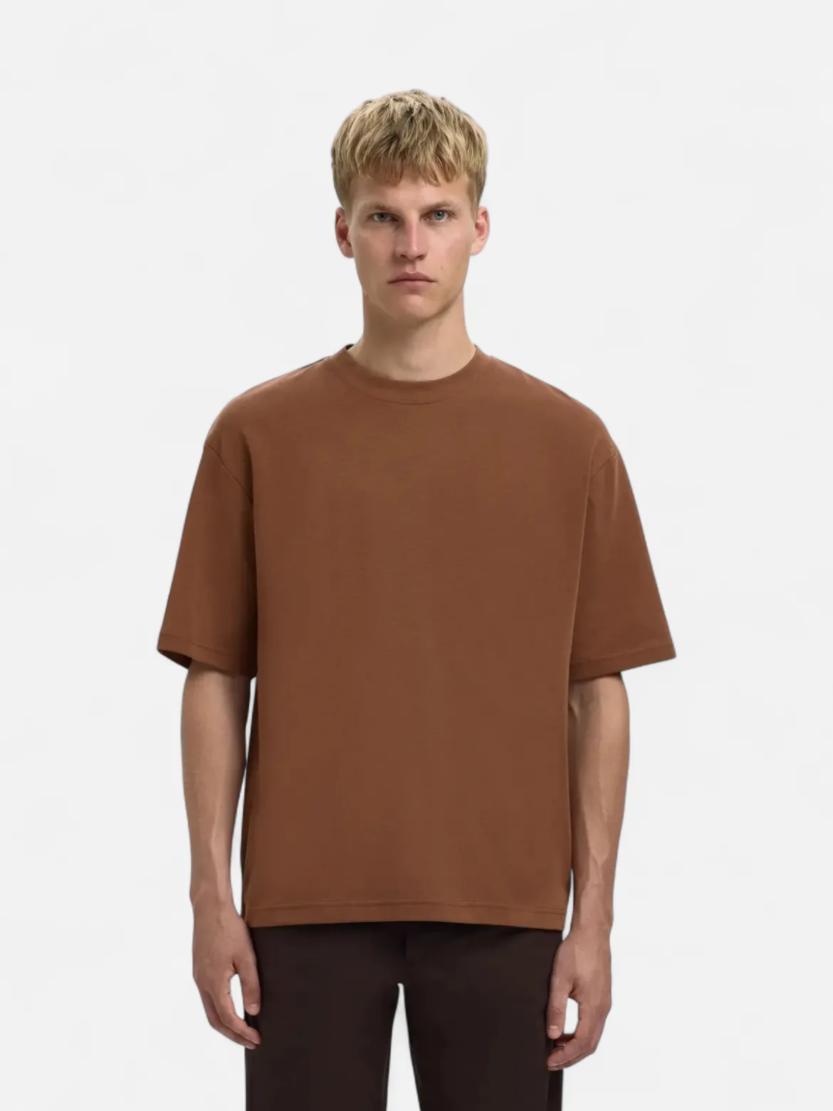 Selected miesten t-paita, LOOSE OSCAR SS O-NECK Soft Silt