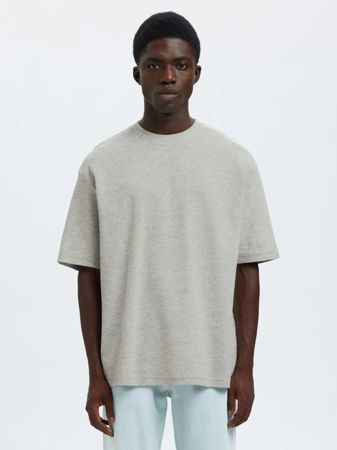 Selected miesten t-paita, LOOSE OSCAR SS O-NECK, Light Grey Melange