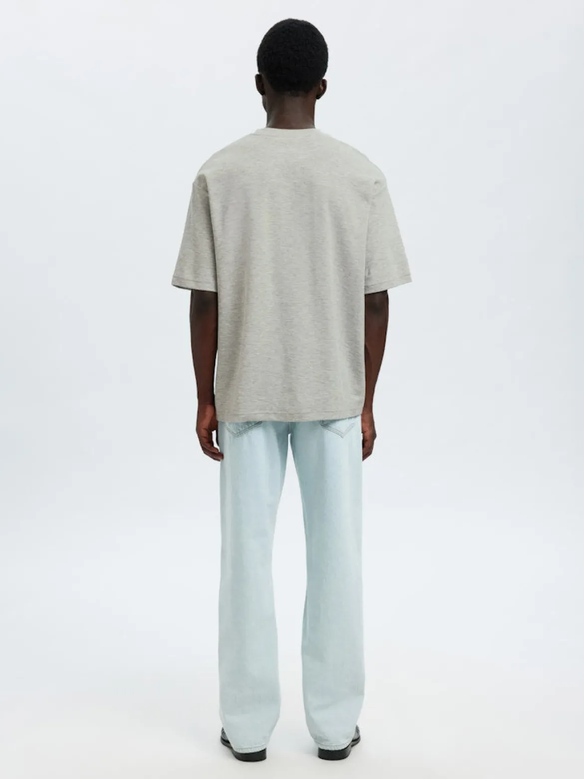 Selected miesten t-paita, LOOSE OSCAR SS O-NECK, Light Grey Melange