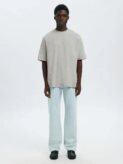 Selected miesten t-paita, LOOSE OSCAR SS O-NECK, Light Grey Melange