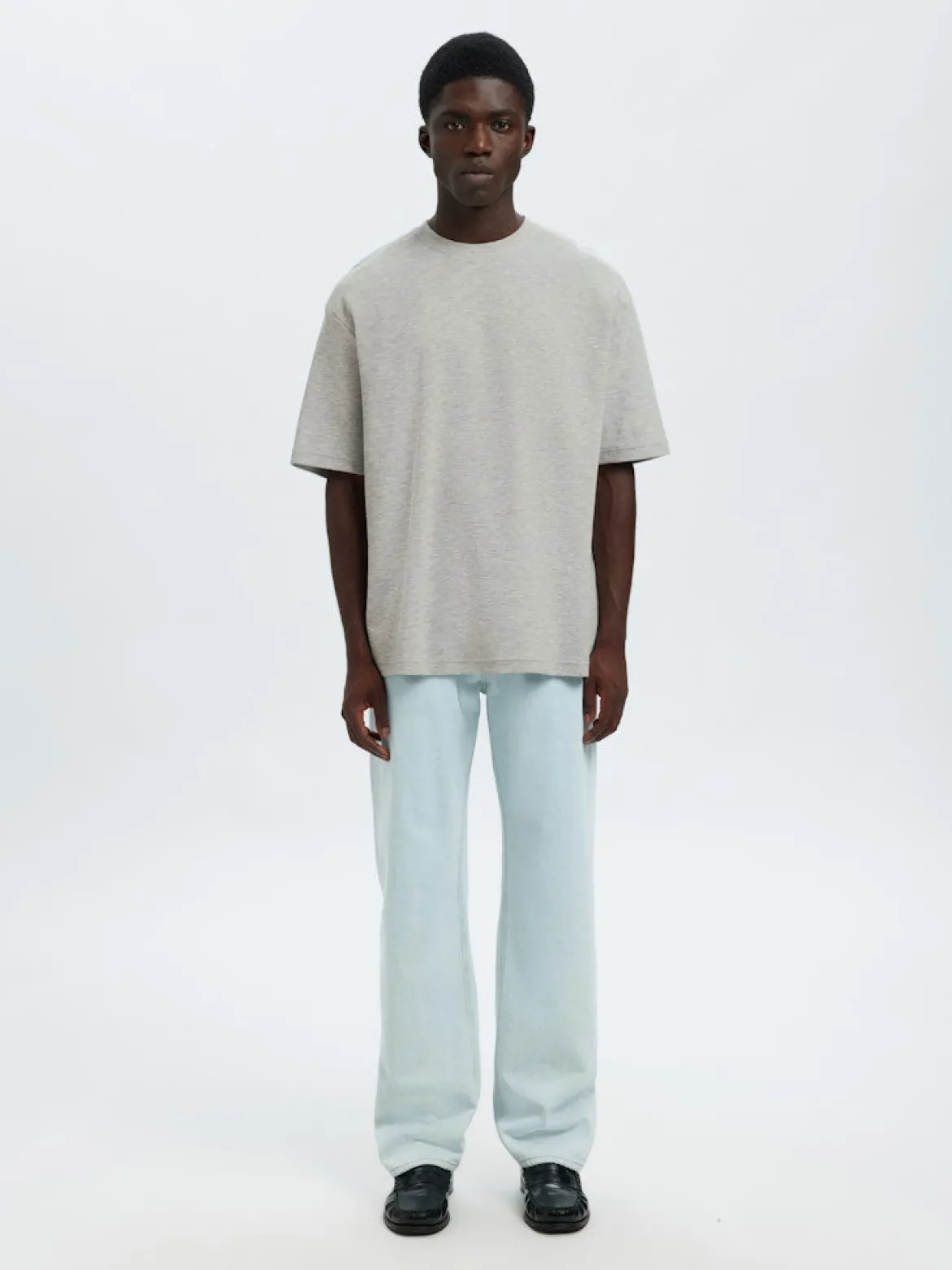 Selected miesten t-paita, LOOSE OSCAR SS O-NECK, Light Grey Melange