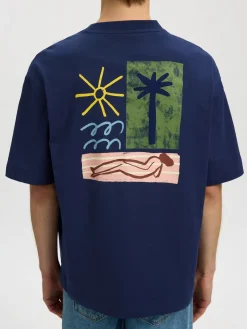 Selected miesten t-paita Relaxed Norman License SS Tee, Ocean Cavern