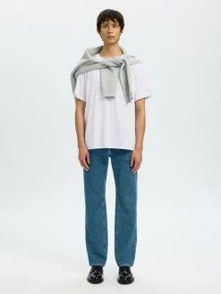 Selected miesten t-paita SLHATLAS SS O-Neck Tee, valkoinen