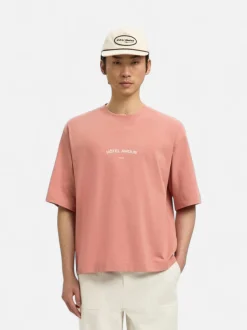 Selected miesten t-paita SLHBoxyliam SS O-Neck Tee Hotel Amour, Rose Dawn