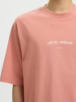 Selected miesten t-paita SLHBoxyliam SS O-Neck Tee Hotel Amour, Rose Dawn