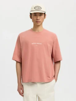 Selected miesten t-paita SLHBoxyliam SS O-Neck Tee Hotel Amour, Rose Dawn