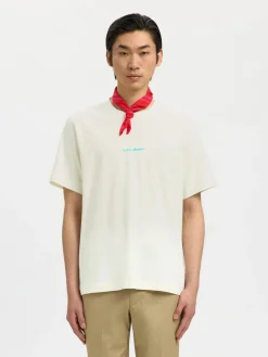 Selected miesten t-paita Slhelias Ss O-Neck Tee Hotel Amour, Egret