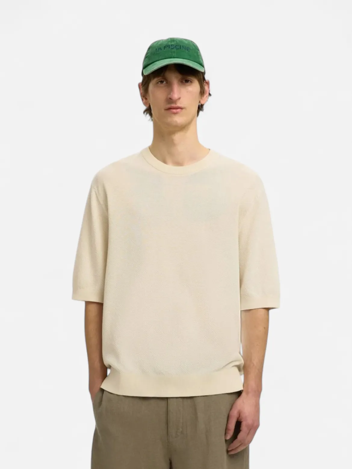 Selected miesten t-paita Slhtorino SS Structure Crew Neck, Birch