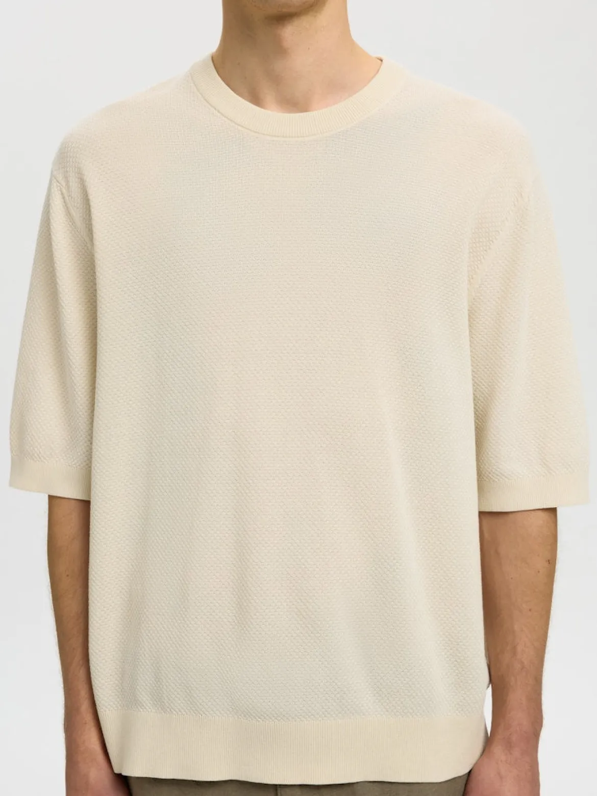 Selected miesten t-paita Slhtorino SS Structure Crew Neck, Birch