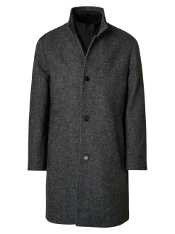Selected miesten villakangastakki SLHRAINAR Wool Blend Coat, tummaharmaa kuosillinen