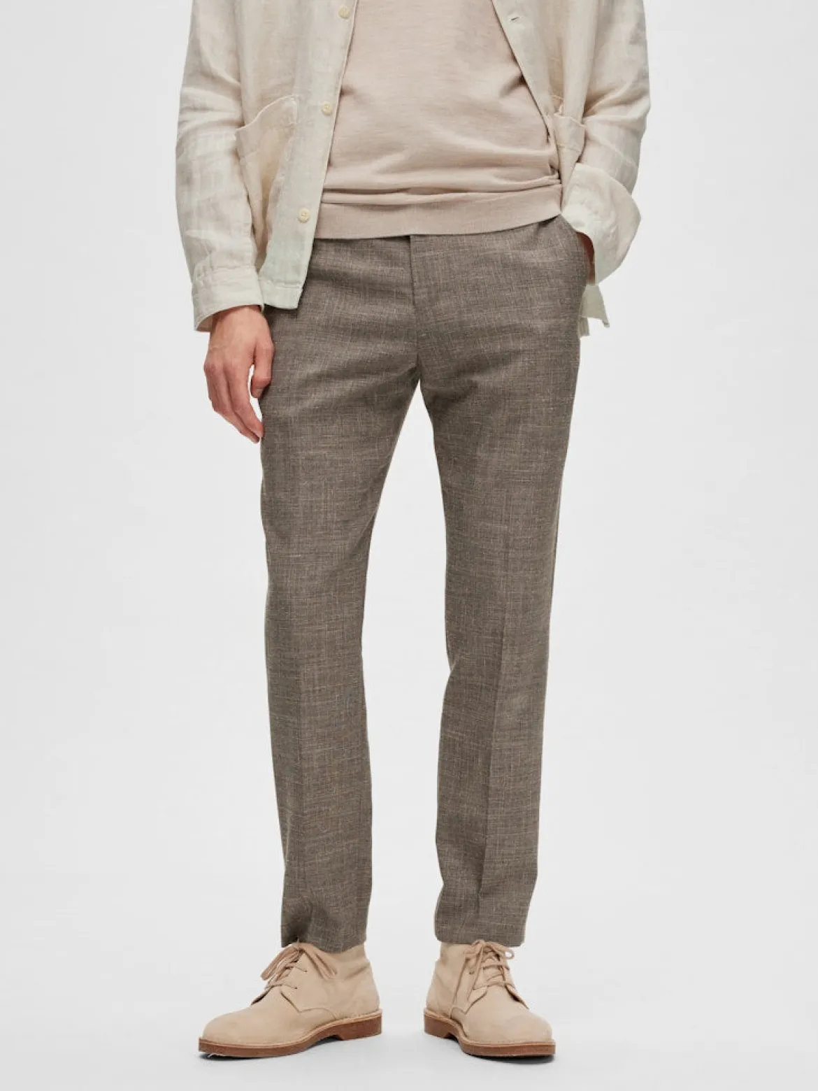 Selected pellavahousut, OASIS LINEN TROUSER Keskiruskea