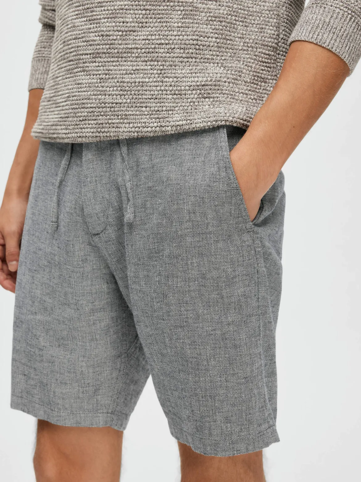 Selected shortsit, COMFORT BRODY LINEN SHORTS Sininen Kuosi