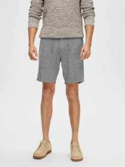 Selected shortsit, COMFORT BRODY LINEN SHORTS Sininen Kuosi