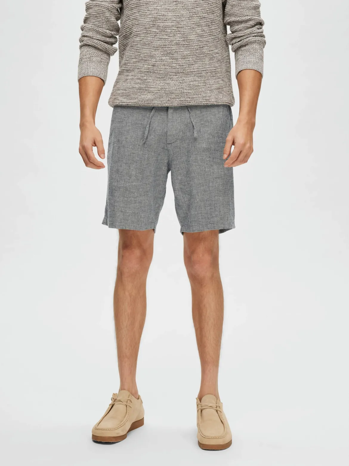 Selected shortsit, COMFORT BRODY LINEN SHORTS Sininen Kuosi