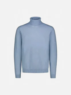 Sinnuu Miehet Pooloneule Rollneck Fine, Made in Italy vaaleansininen