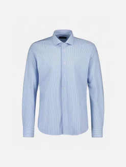 Sinnuu Miesten Kauluspaita Technical Shirt Stripe Made In Europe, raidallinen sininen