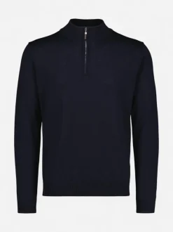 Sinnuu miesten neulepusero Half Zip Merino Wool Made in Italy, tummansininen