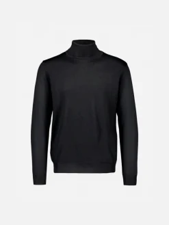 Sinnuu miesten pooloneule Rollneck Merino Wool Made in Italy, musta
