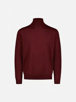 Sinnuu miesten pooloneule Rollneck Merino Wool Made in Italy, viininpunainen