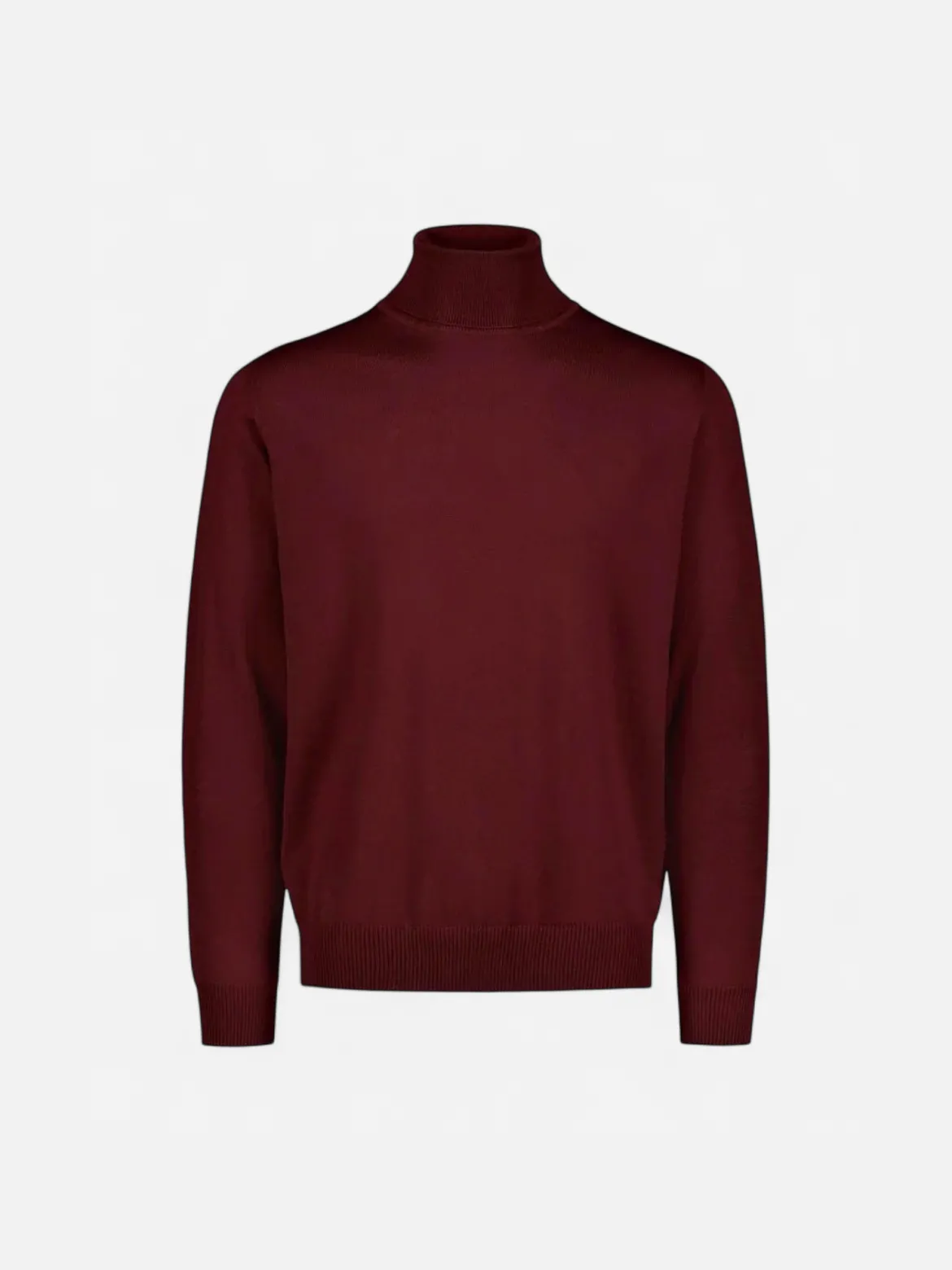 Sinnuu miesten pooloneule Rollneck Merino Wool Made in Italy, viininpunainen