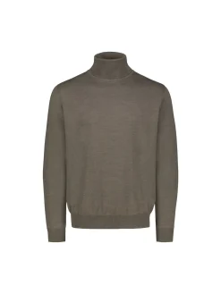 Sinnuu miesten pooloneule Rollneck Merino Wool Made in Italy, harmaanruskea