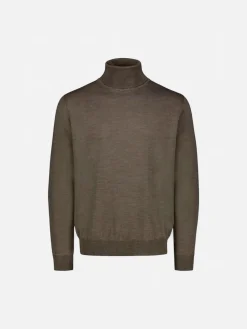 Sinnuu miesten pooloneule Rollneck Merino Wool Made in Italy, harmaanruskea