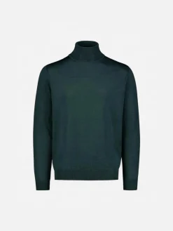 Sinnuu miesten pooloneule Rollneck Merino Wool Made in Italy, tummanvihreä