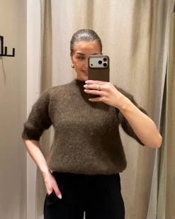 Sinnuu naisten neulepusero Bloom Mohairneule SS, tummanruskea