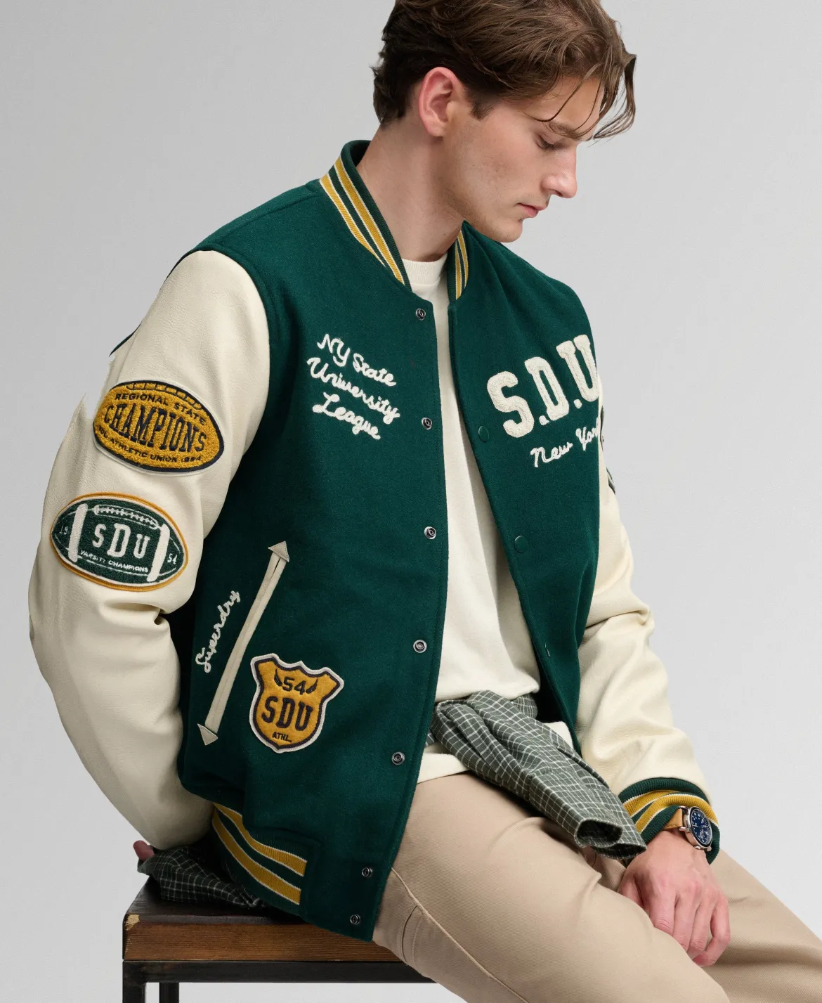 Superdry miesten takki Vintage Patched Varsity, tummanvihreä