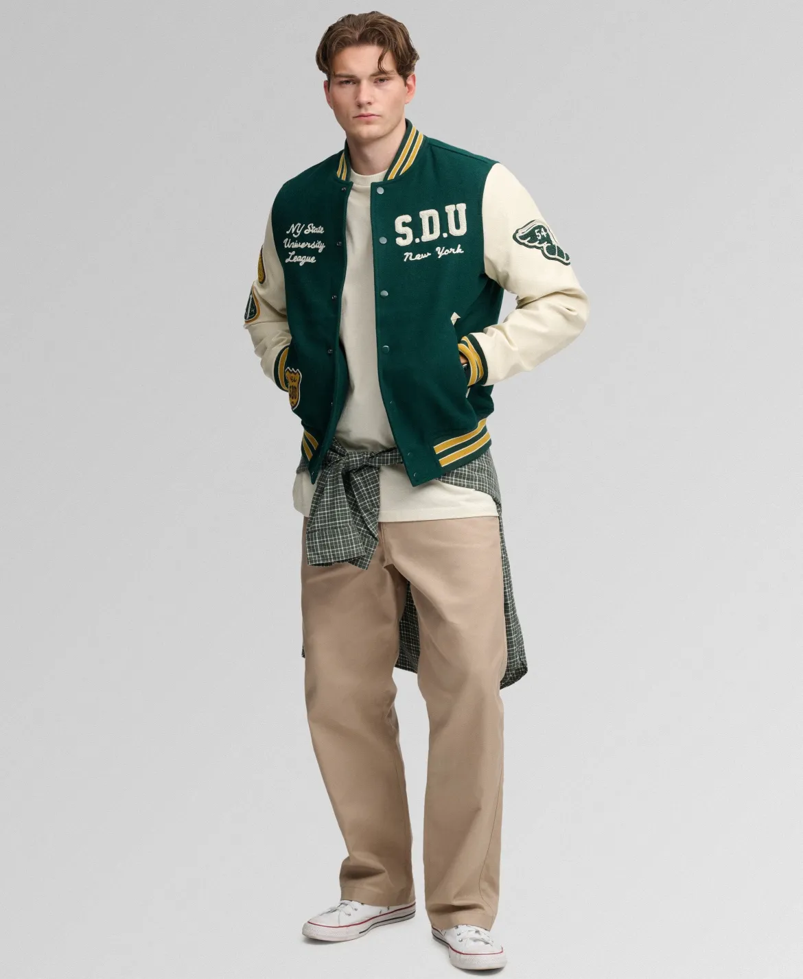 Superdry miesten takki Vintage Patched Varsity, tummanvihreä