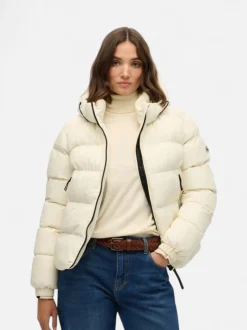 Superdry naisten takki Hooded Sports Puffer Jacket, luonnonvalkoinen