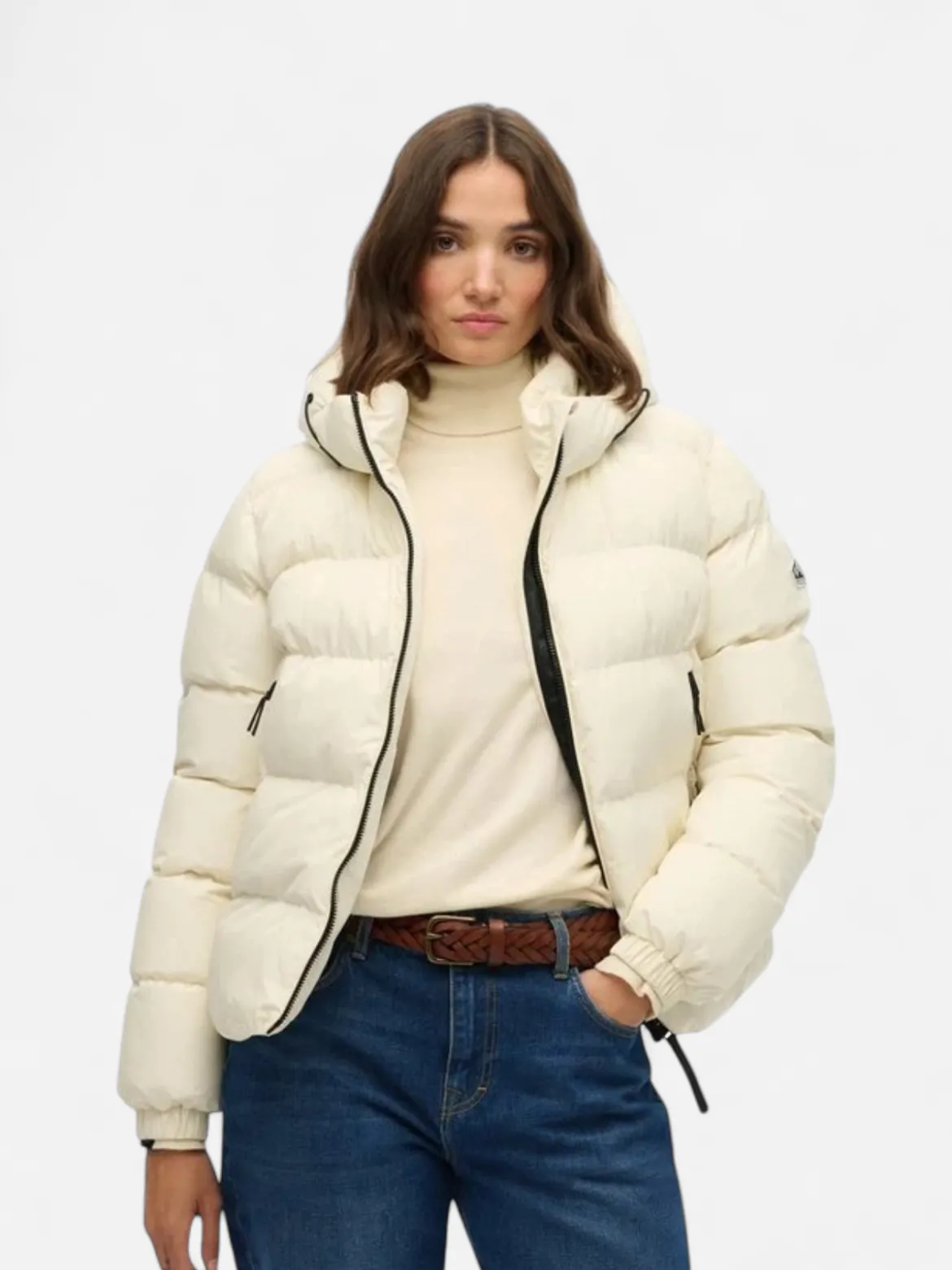 Superdry naisten takki Hooded Sports Puffer Jacket, luonnonvalkoinen