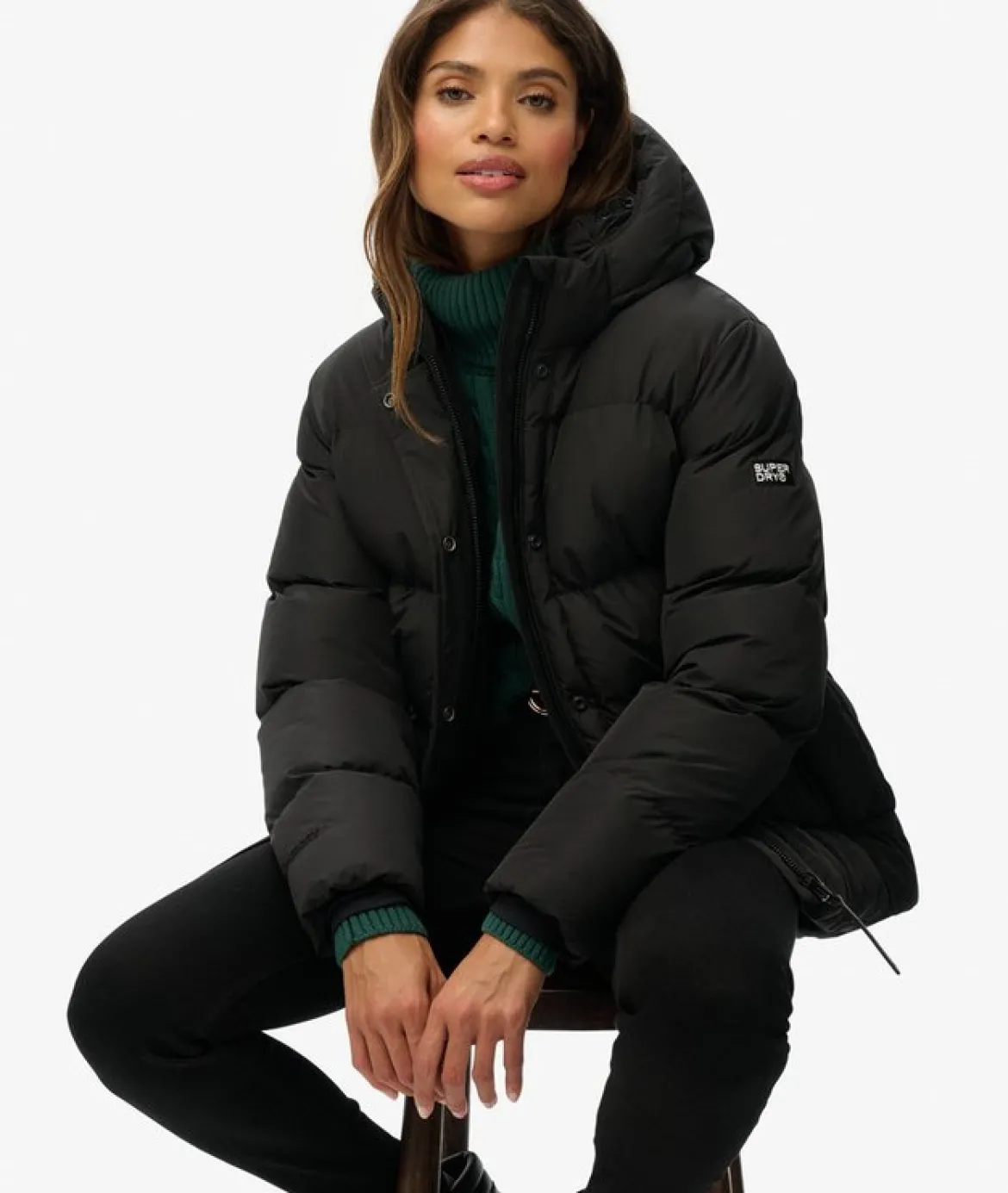 Superdry naisten takki Hooded 5 Baffle Sports Puffer, musta