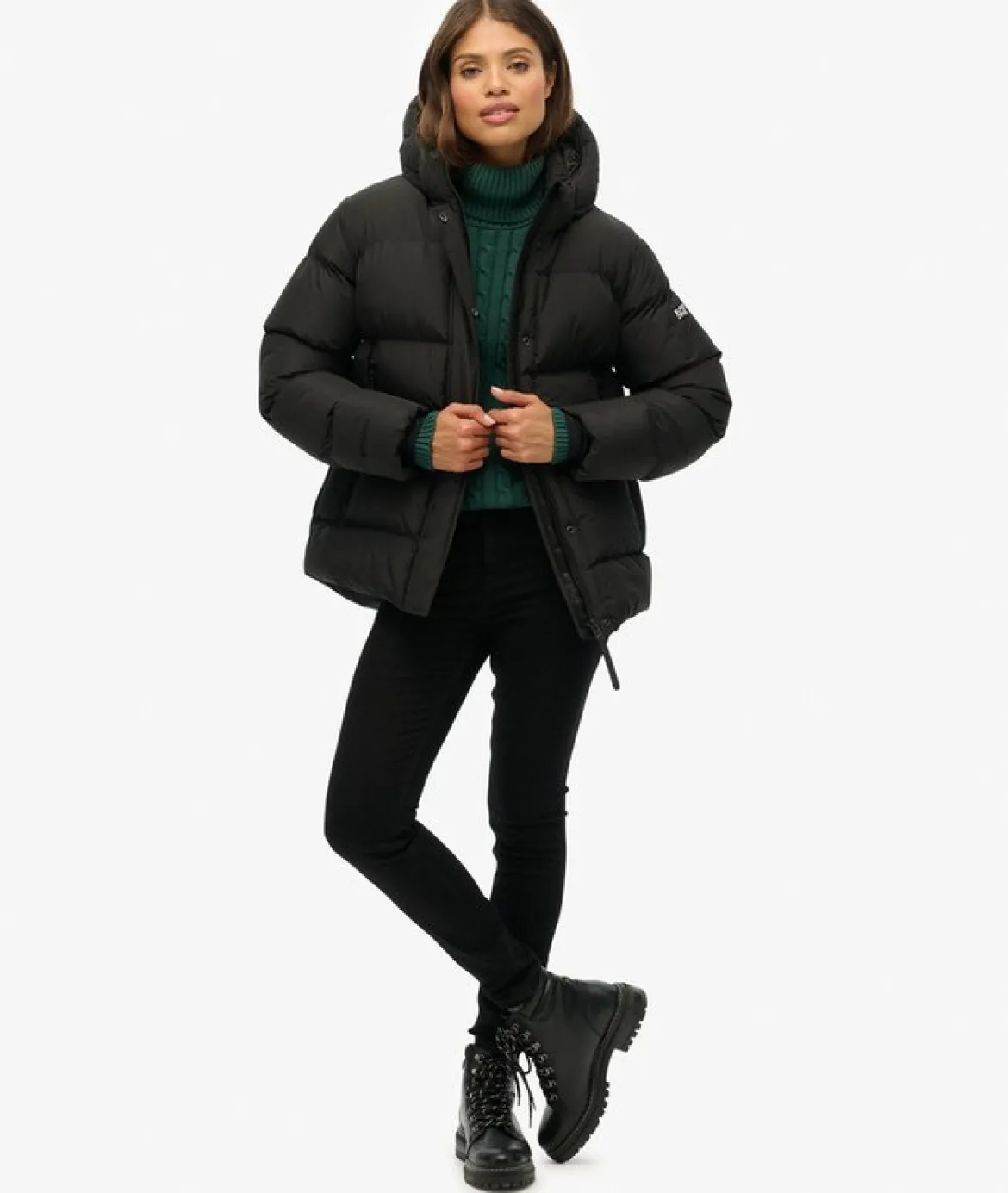 Superdry naisten takki Hooded 5 Baffle Sports Puffer, musta