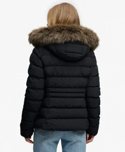 Superdry naisten toppatakki Fuji Faux Fur Hood Padded Jacket, musta