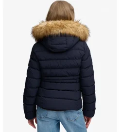 Superdry naisten toppatakki Fuji Faux Fur Hood Padded Jacket, tummansininen