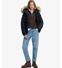Superdry naisten toppatakki Fuji Faux Fur Hood Padded Jacket, tummansininen