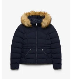 Superdry naisten toppatakki Fuji Faux Fur Hood Padded Jacket, tummansininen