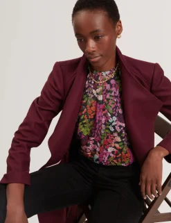 Ted Baker Rose Mid Length Belted Wool Wrap Coat, Viininpunainen