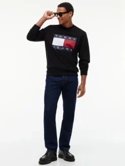 Tommy Jeans miesten collegepaita Big Flag Crew Neck, musta