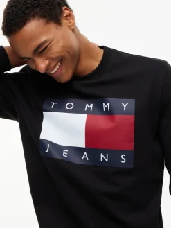 Tommy Jeans miesten collegepaita Big Flag Crew Neck, musta